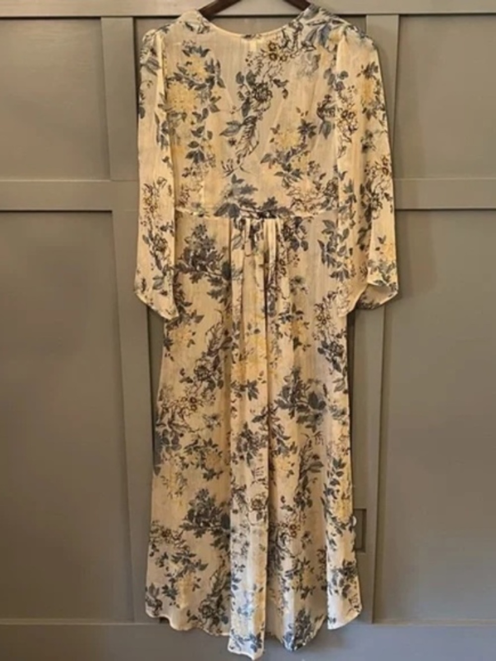 Kori America Floral Kimono Robe Maxi Dress Coverup Yellow Button Front Small - Picture 6 of 9